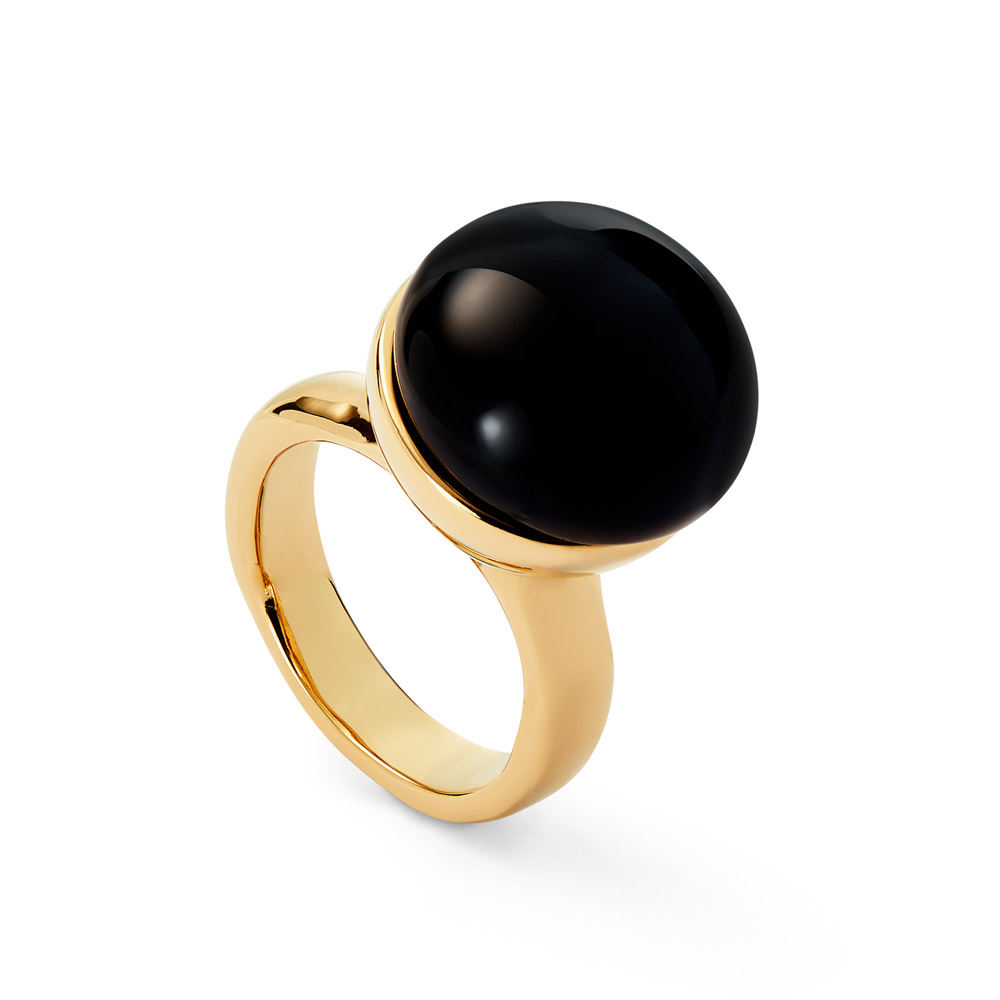 Кольцо Ser Fascinante с черным муранским стеклом, с золотом