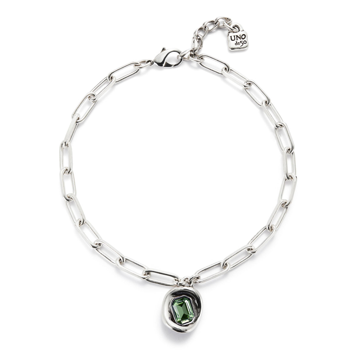 Ожерелье Ser Valiente со светло-зеленым кристаллом, с серебром