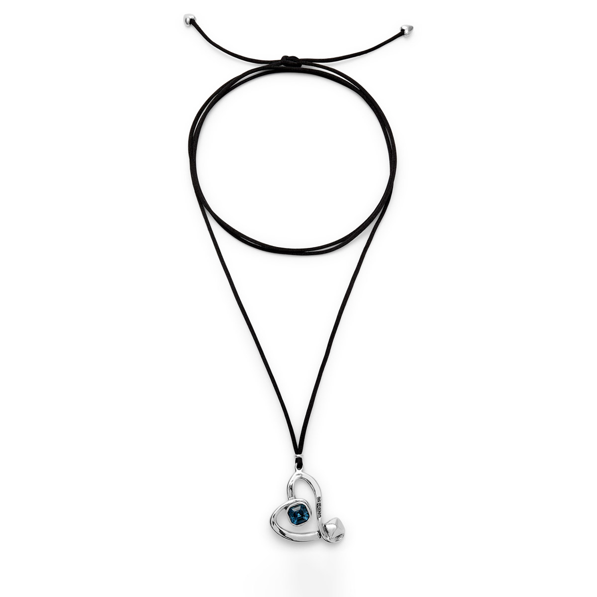 Ожерелье Ser Expresiva с синим кристаллом, с серебром на текстильном шнурке