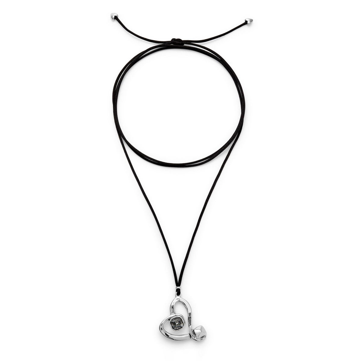 Ожерелье Ser Expresiva с черным кристаллом, с серебром на текстильном шнурке