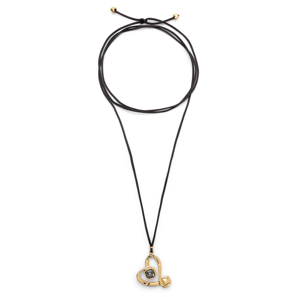 Ожерелье Ser Expresiva с черным кристаллом, с золотом на текстильном шнурке