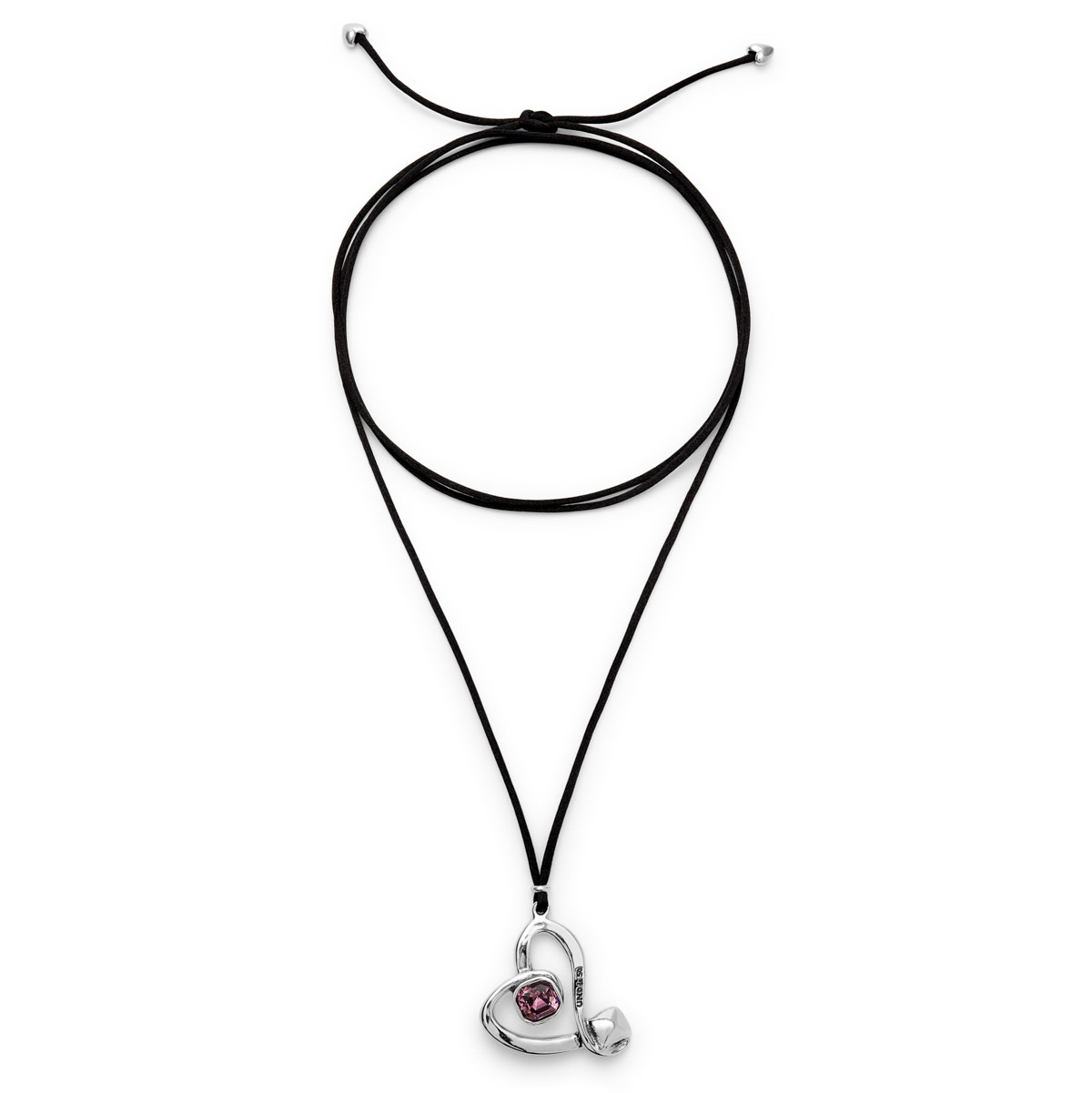 Ожерелье Ser Expresiva с розовым кристаллом, с серебром на текстильном шнурке