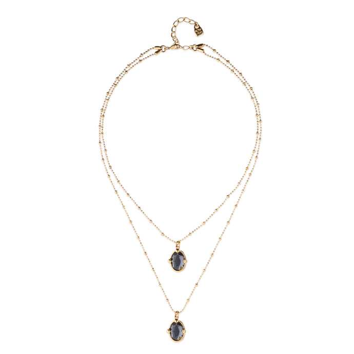 Двойное ожерелье Ser Deslumbrante с черным кристаллом, с золотом