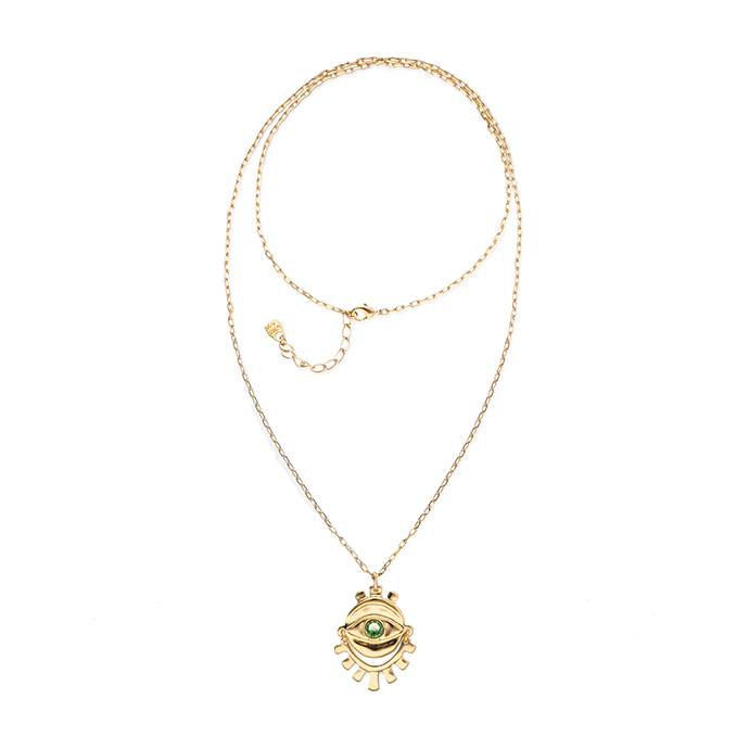 Ожерелье глаз Ser Intuitiva с зеленым кристаллом, с золотом