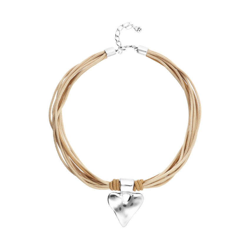 Колье Пути Beat, с серебром и бежевой кожей