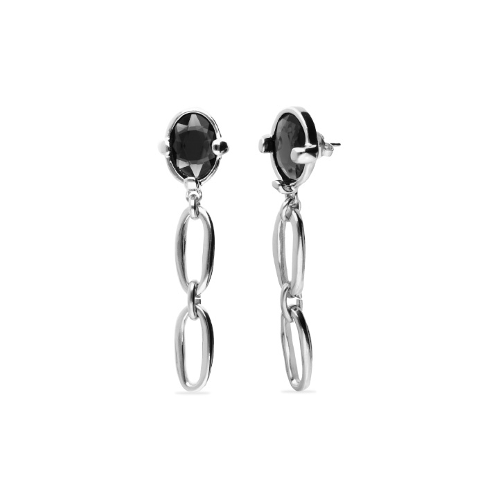 Серьги-цепи Ser Deslumbrante с черным кристаллом, с серебром
