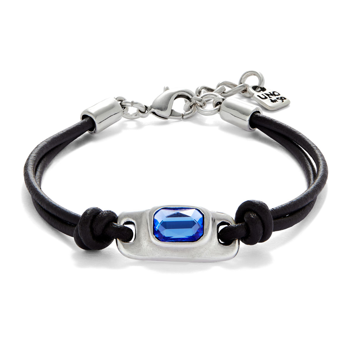 Кожаный браслет Ser Magnetica с синим кристаллом, с серебром