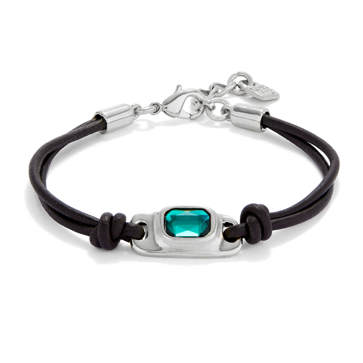 Кожаный браслет Ser Magnetica с зеленым кристаллом, с серебром