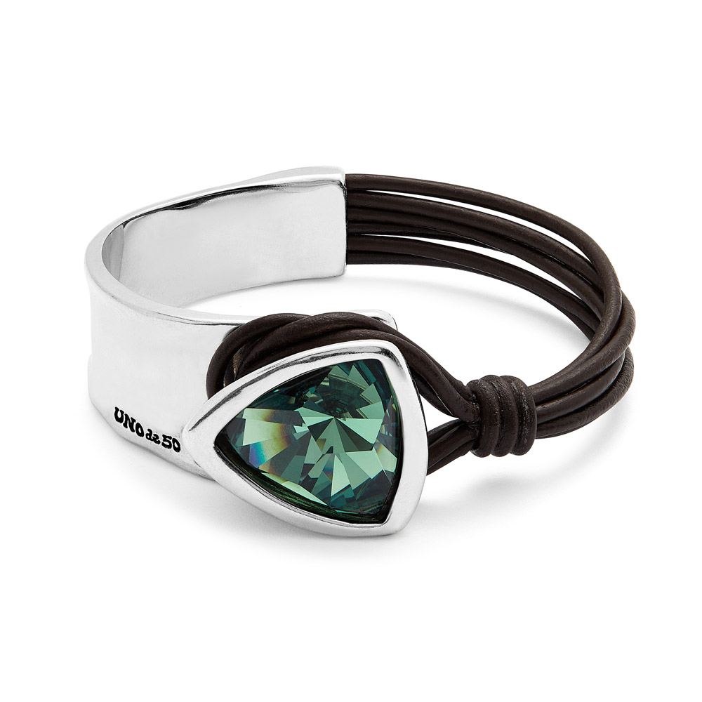 Кожаный браслет Ser Camaleonica с зеленым кристаллом, с серебром