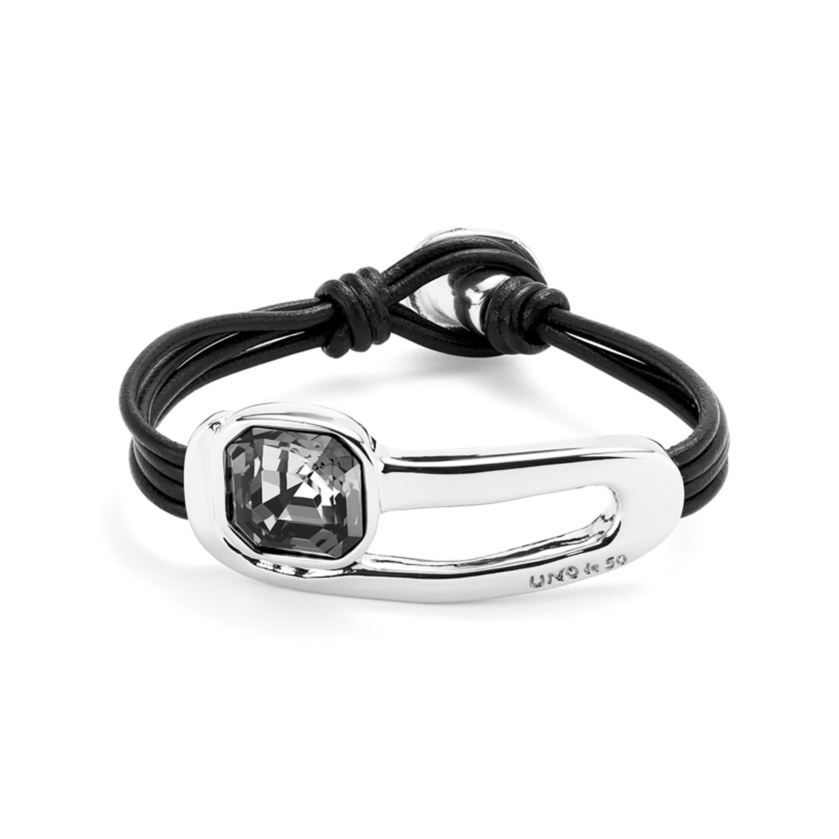 Кожаный браслет Ser Expresiva с черным кристаллом, с серебром