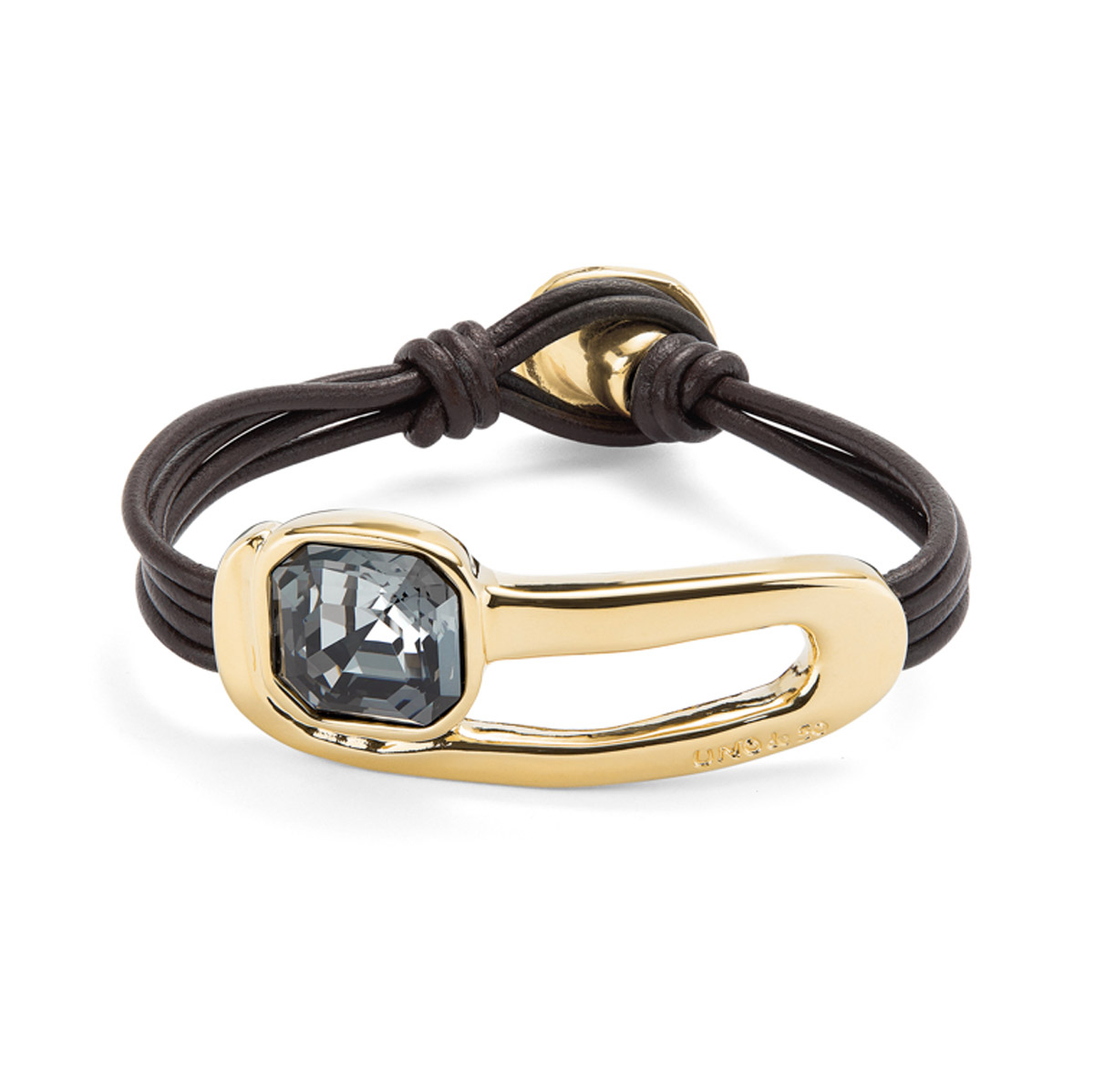 Кожаный браслет Ser Expresiva с черным кристаллом, с золотом