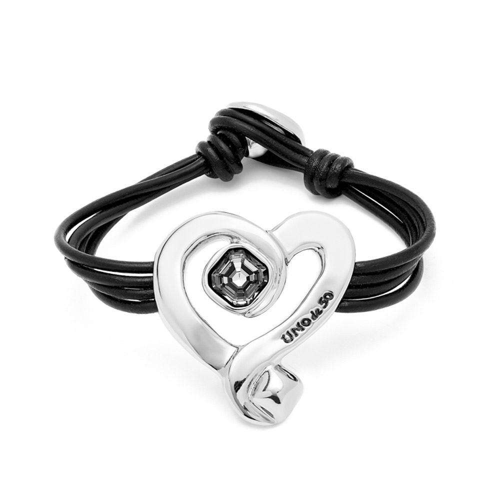 Кожаный браслет Ser Expresiva с черным кристаллом, с серебром