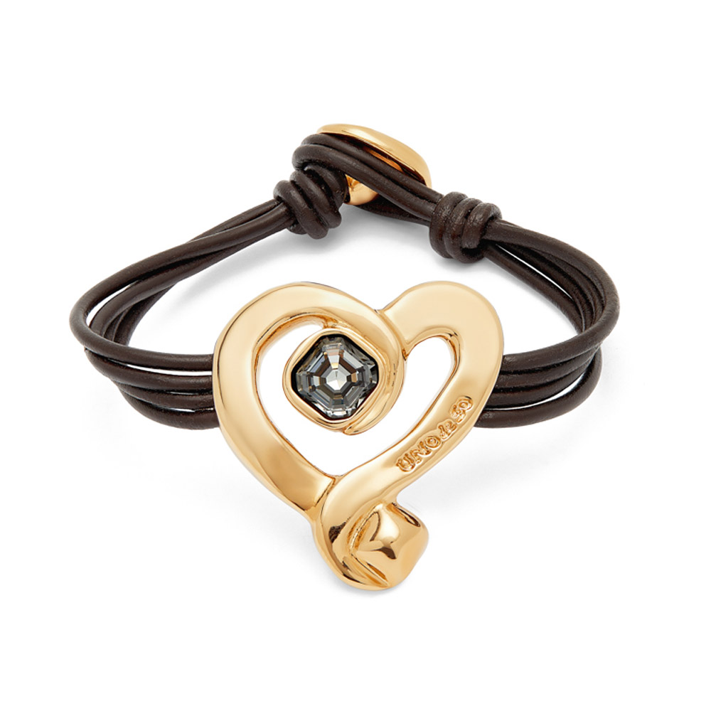 Кожаный браслет Ser Expresiva с черным кристаллом, с золотом