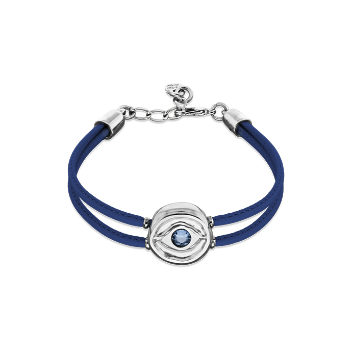 Кожаный браслет глаз Ser Intuitiva с темно-синим кристаллом, с серебром