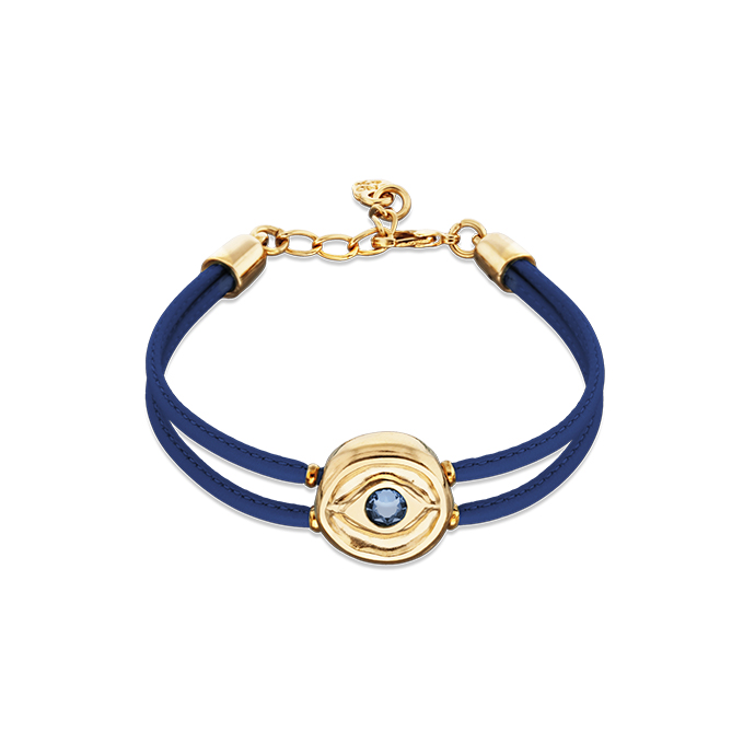 Кожаный браслет глаз Ser Intuitiva с темно-синим кристаллом, с золотом
