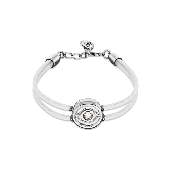 Кожаный браслет глаз Ser Intuitiva с белым кристаллом, с серебром