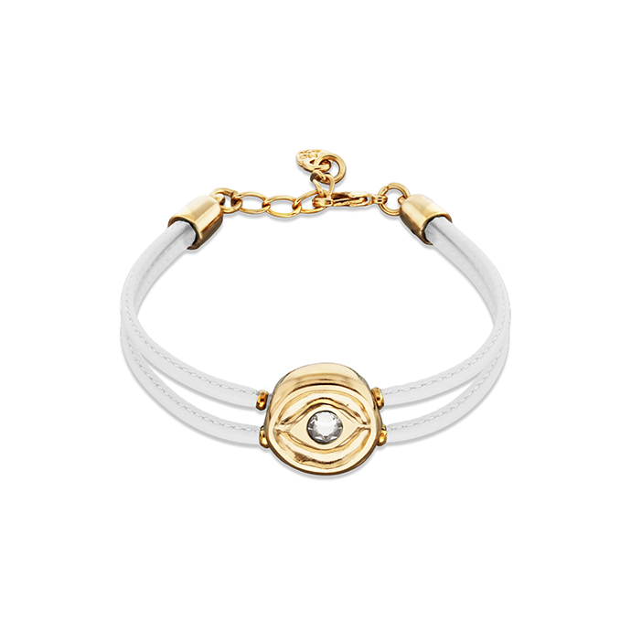Кожаный браслет глаз Ser Intuitiva с белым кристаллом, с золотом