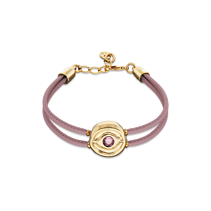 Кожаный браслет глаз Ser Intuitiva с сиреневым кристаллом, с золотом