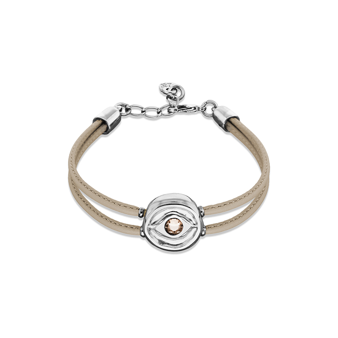 Кожаный браслет глаз Ser Intuitiva с кремовым кристаллом, с серебром