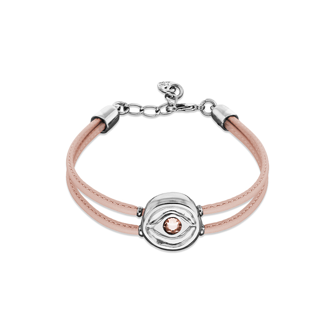 Кожаный браслет глаз Ser Intuitiva со светло-розовым кристаллом, с серебром