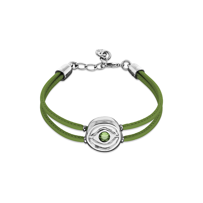 Кожаный браслет глаз Ser Intuitiva с зеленым кристаллом, с серебром