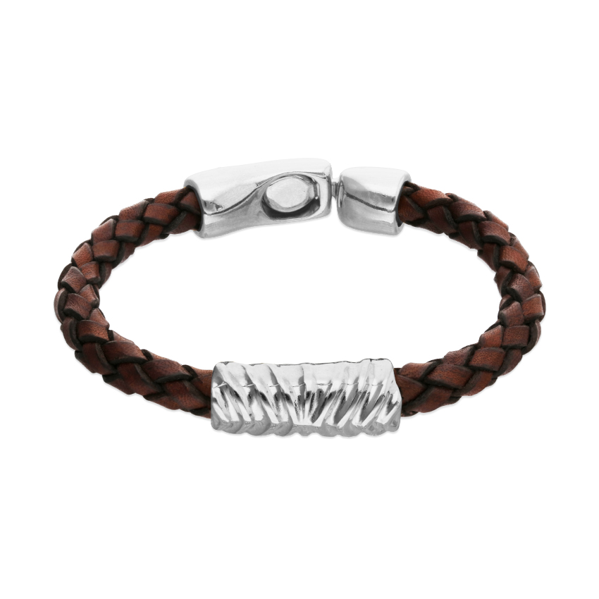 Кожаный браслет Сплетение ROOTS, с серебром
